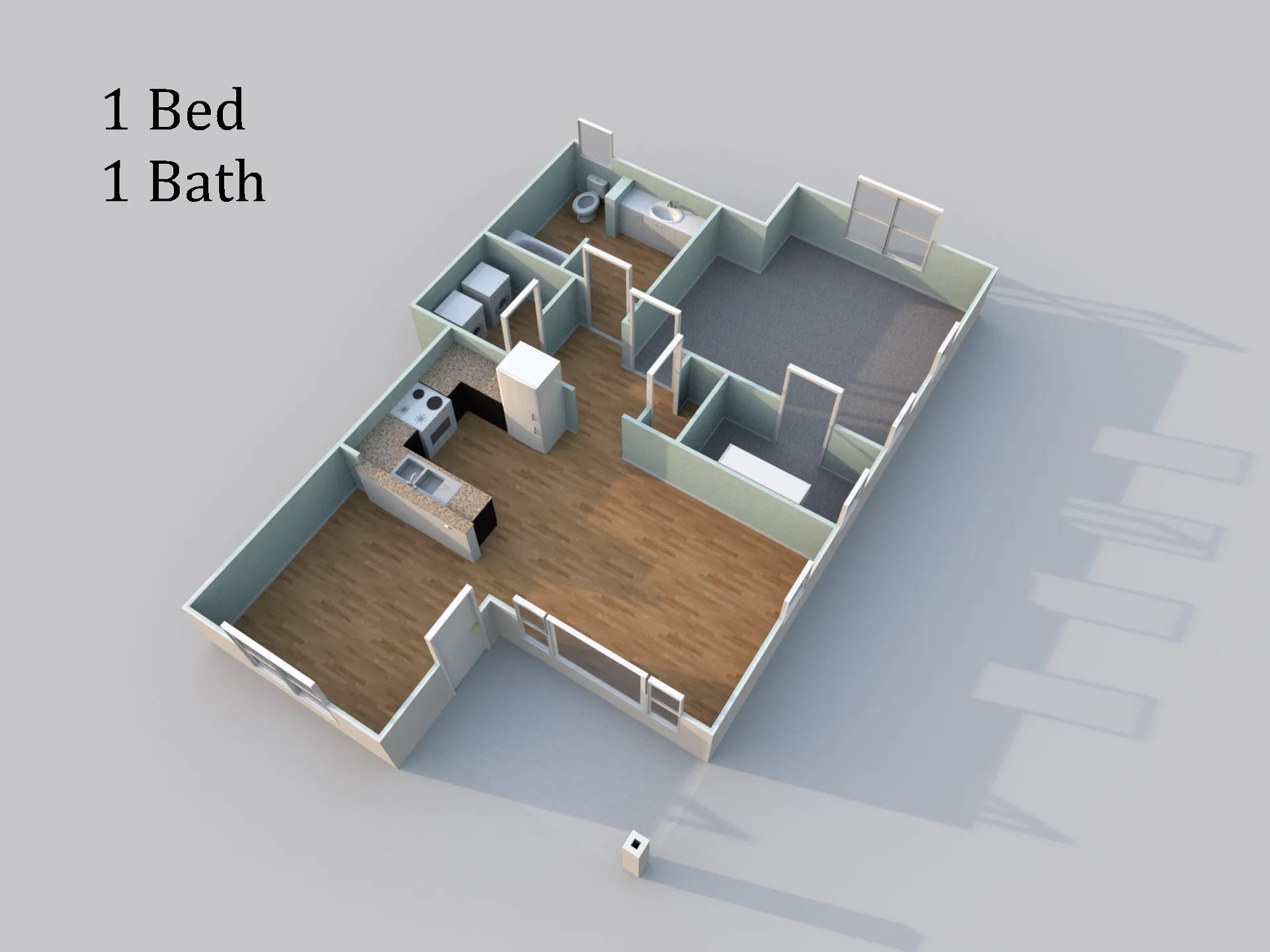 1 Bed 1 Bath Floor Plan