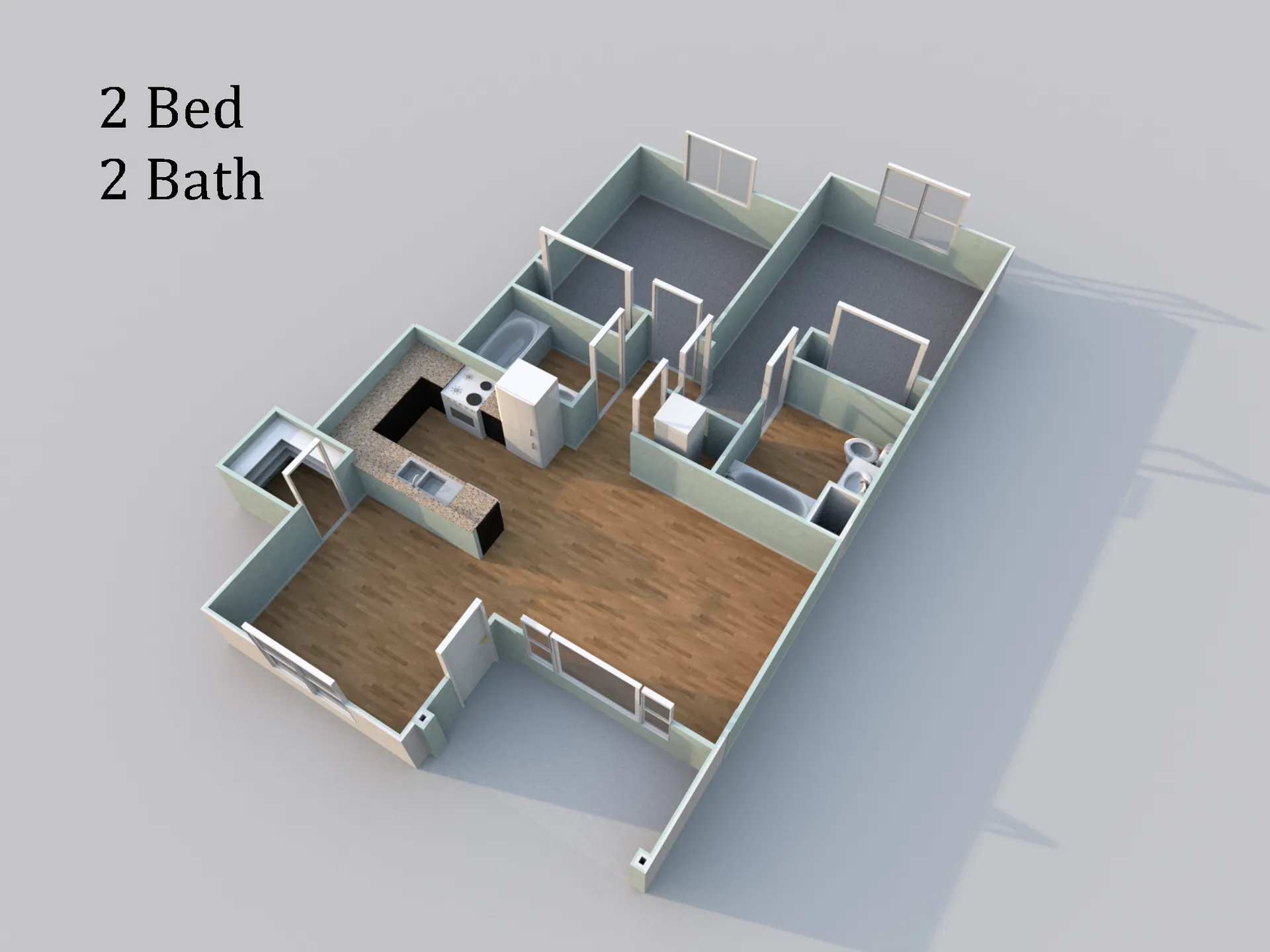 2 Bed 2 Bath Floor Plan